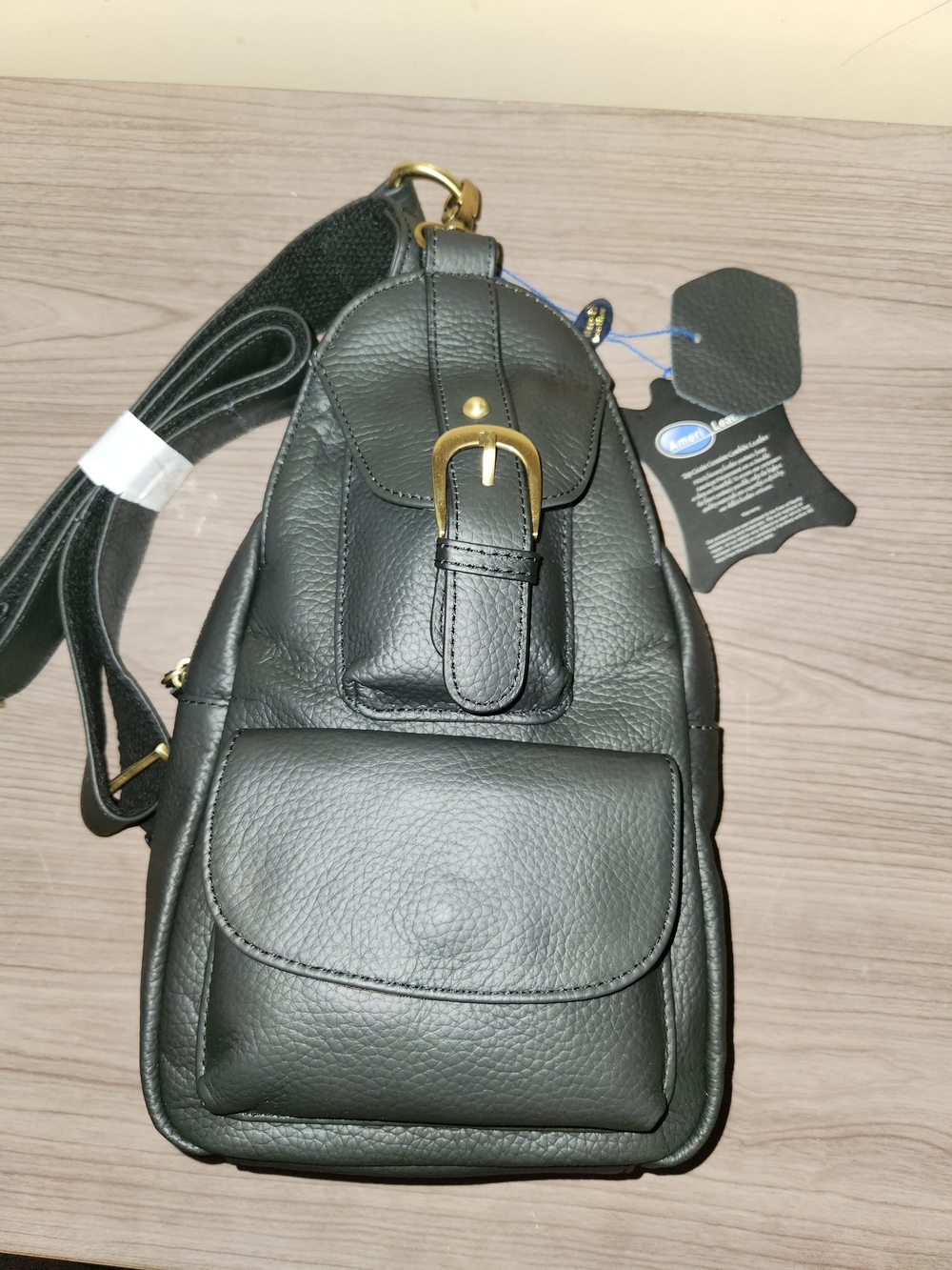 Structured Black Leather Crossbody Sling Bag with Front Pocket